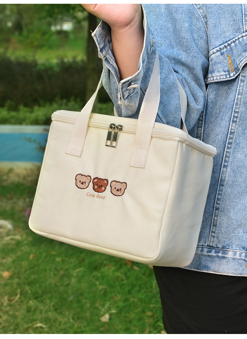 可愛いくま柄弁当袋 大容量保冷ランチバッグ