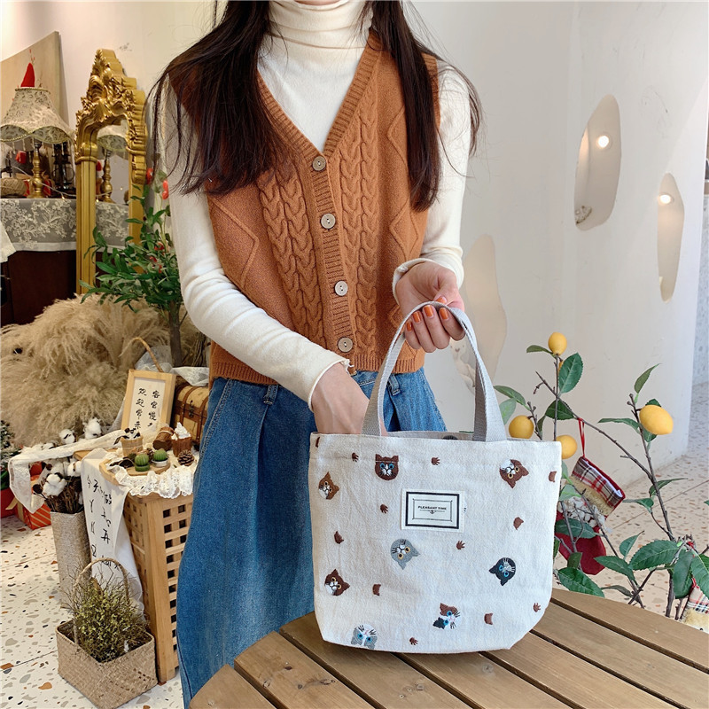 可愛い猫柄ミニトートバッグ ランチバッグ