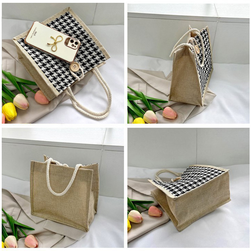 千鳥格子柄 小さめランチバッグ 軽量ハンドバッグ