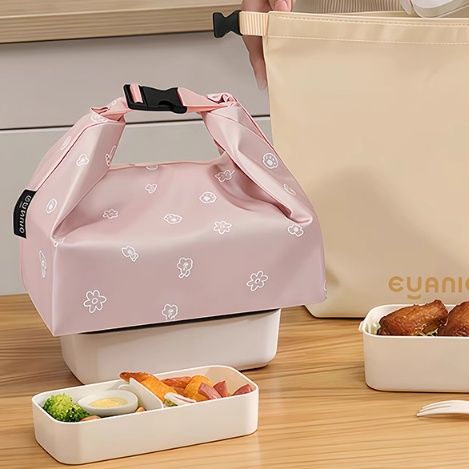 ランチバッグ 花模様のあづま袋風ランチバッグ