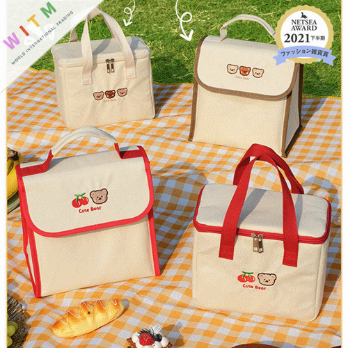 可愛いくま柄弁当袋 大容量保冷ランチバッグ