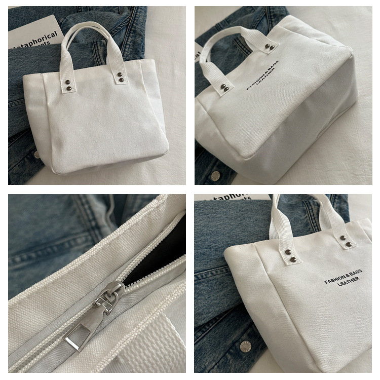 レディース キャンバス ランチバッグ 手提げ 黒 白 無地