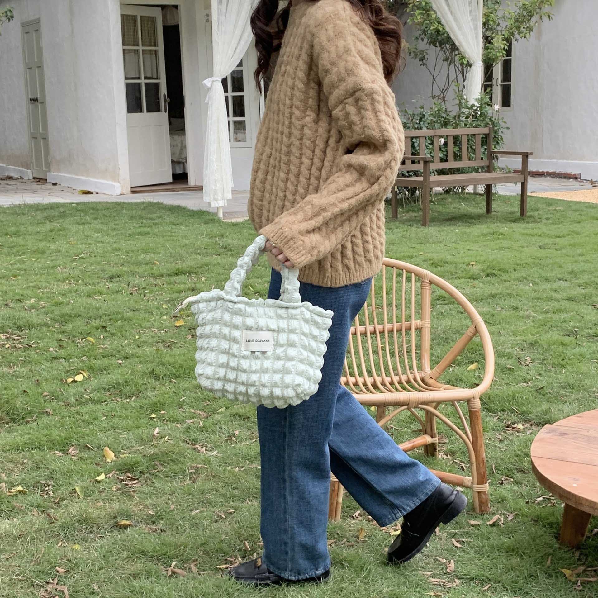 ぽこぽこ質感ミニトートバッグ手提げランチバッグ