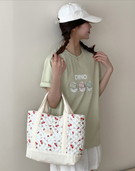 花柄キルティング手提げランチバッグ