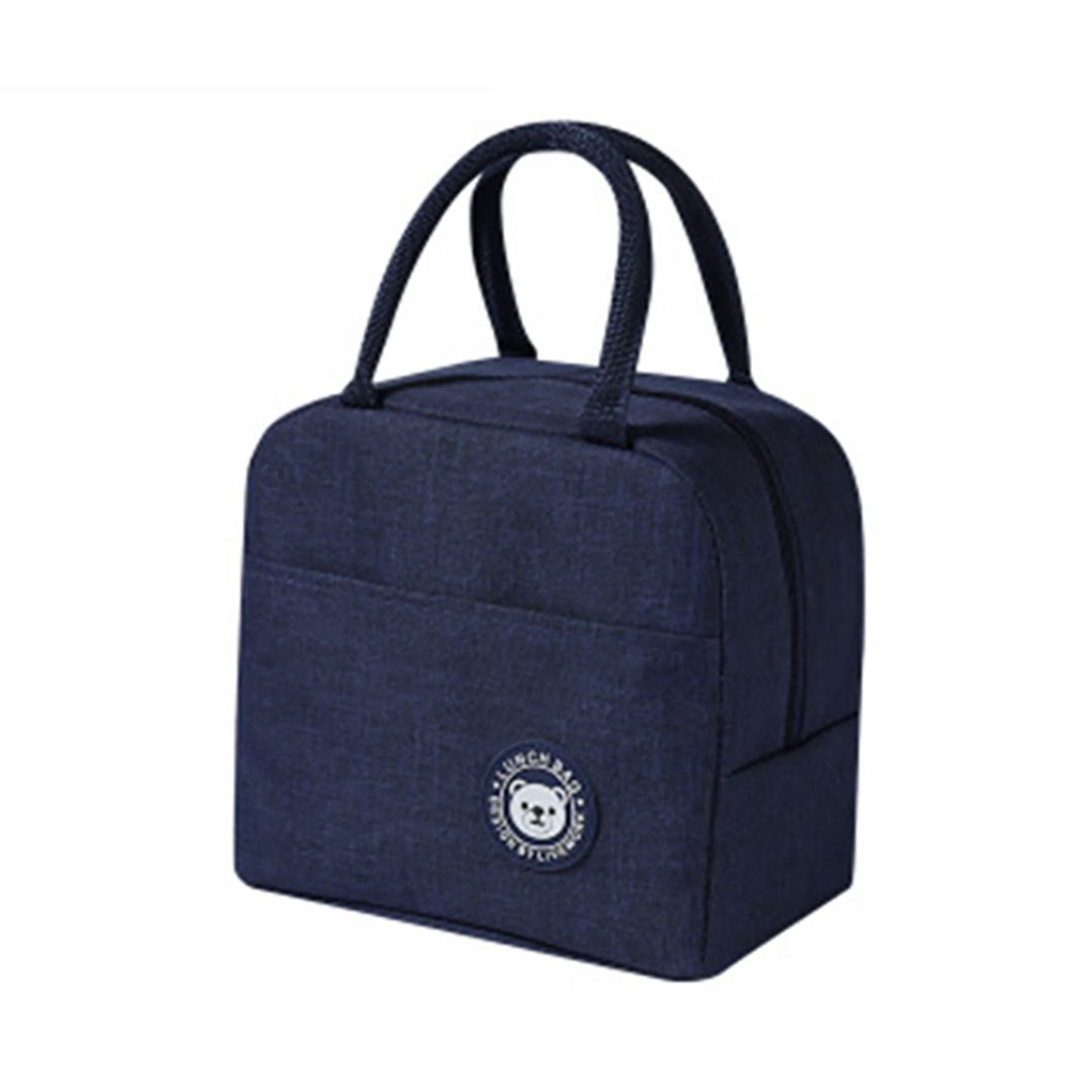 くま柄保冷保温ランチバッグ ブラック ネイビー ポケット付