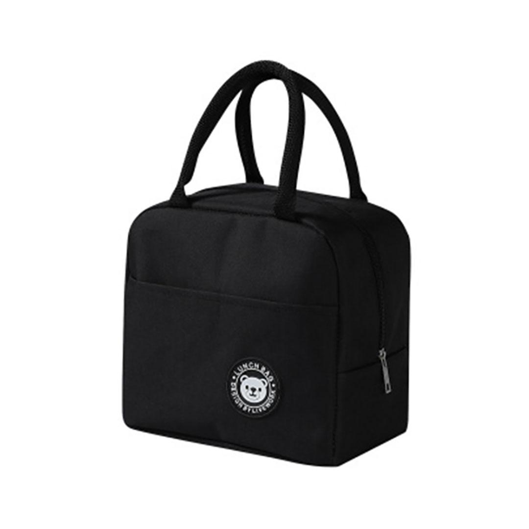 くま柄保冷保温ランチバッグ ブラック ネイビー ポケット付