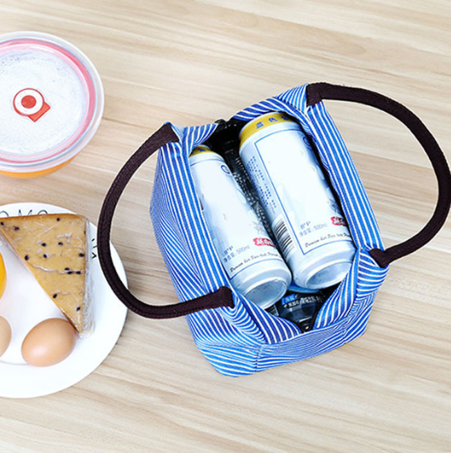 保冷保温ストライプランチバッグ巾着式トートバッグ