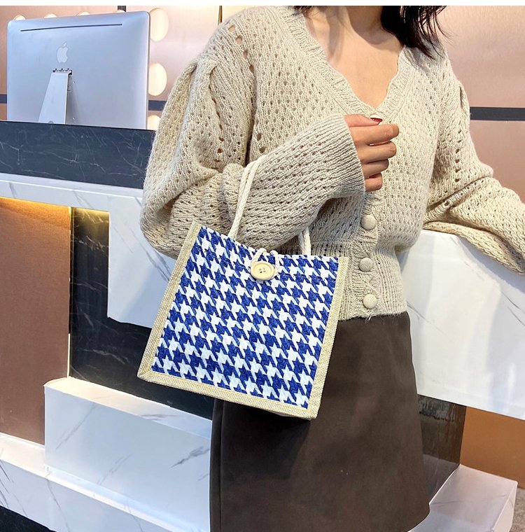 千鳥格子柄 小さめランチバッグ 軽量ハンドバッグ