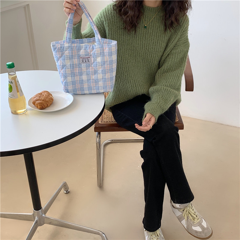 チェック柄ミニトートバッグ軽量ランチバッグ