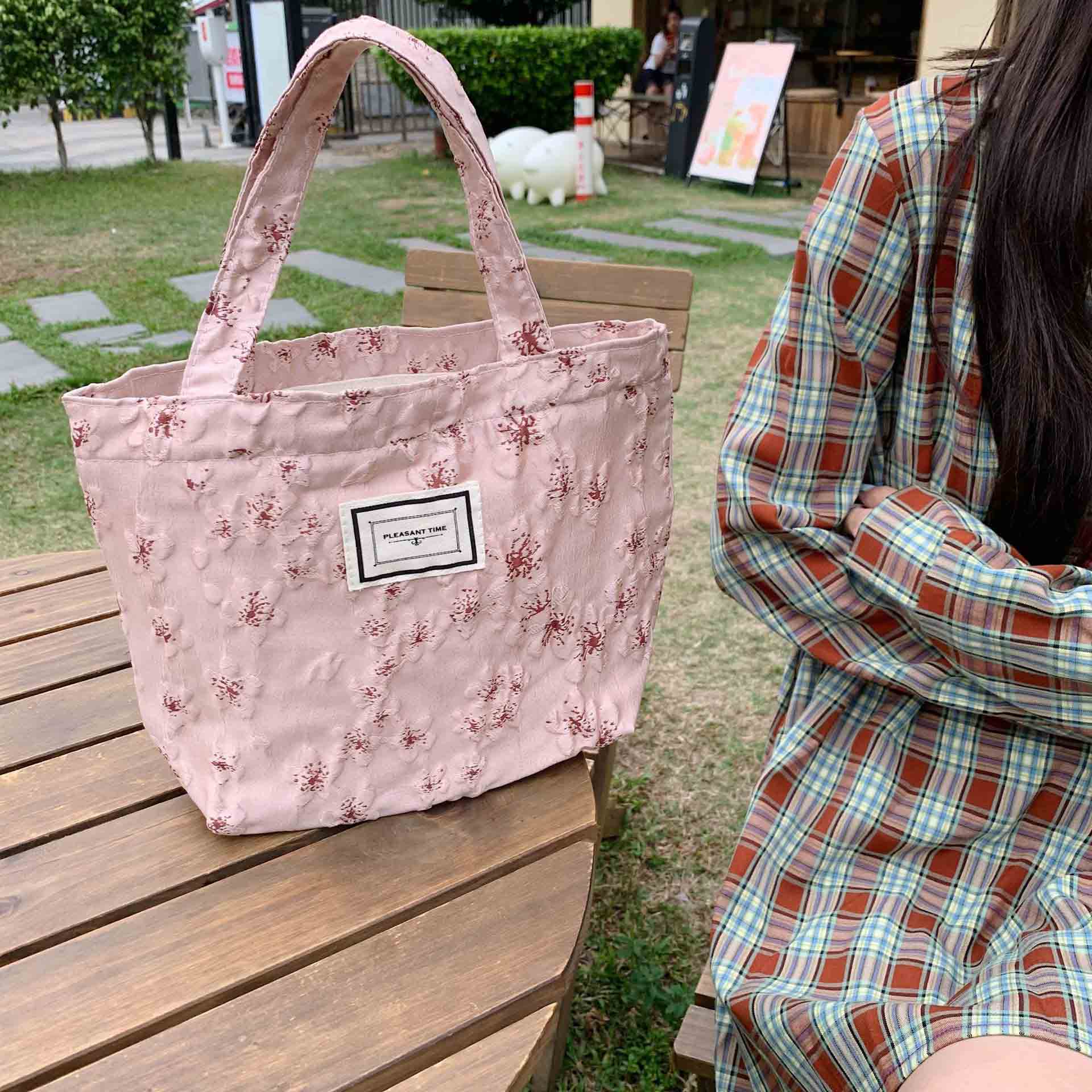 花柄ハイビスカス小さめランチバッグ手持ちトート