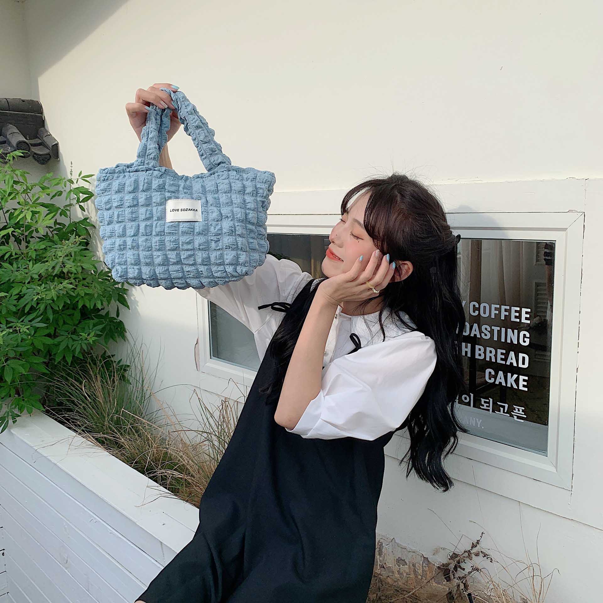 ぽこぽこ質感ミニトートバッグ手提げランチバッグ