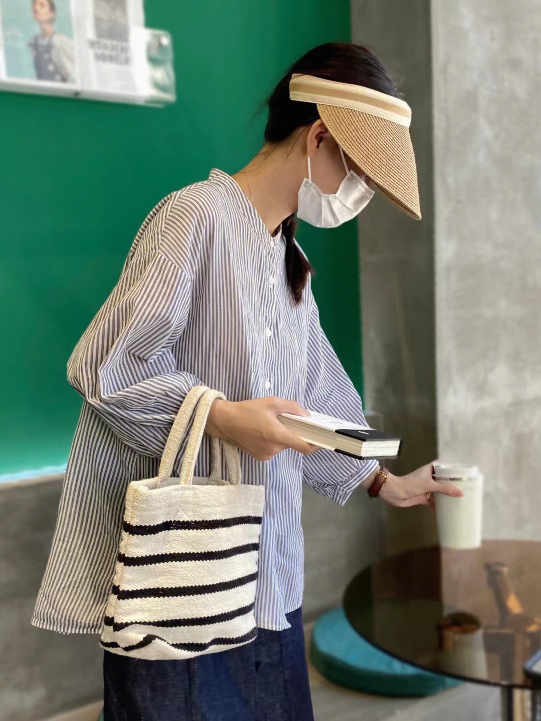 ボーダー柄ミニトートランチバッグ手提げかばん