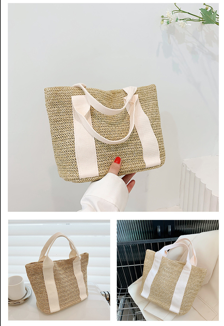 夏の涼しげ麦わら風ランチバッグ 大容量軽量