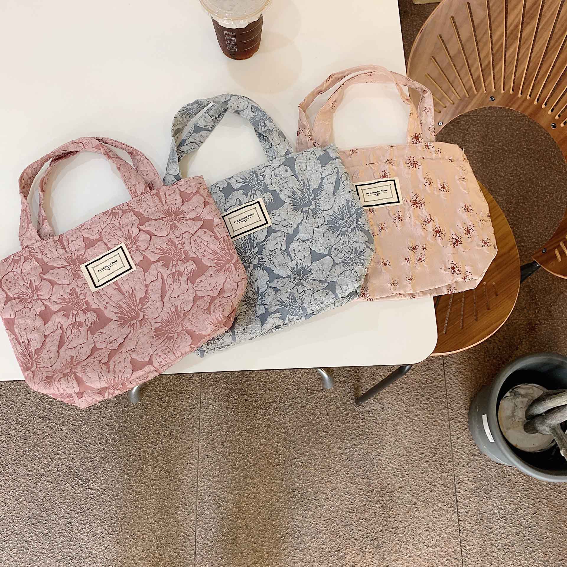 花柄ハイビスカス小さめランチバッグ手持ちトート