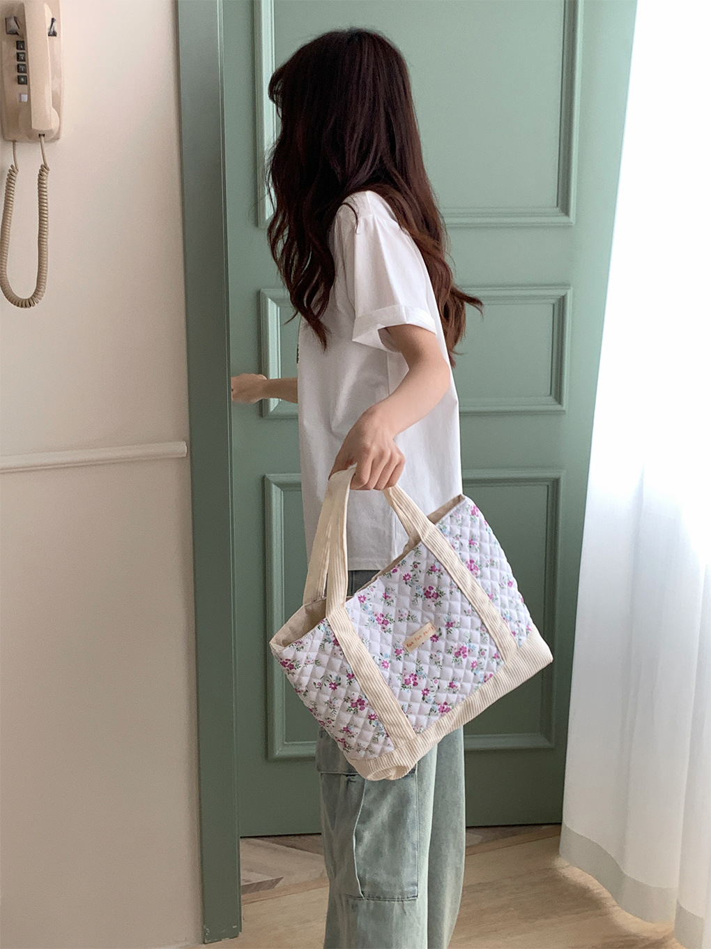 花柄キルティング手提げランチバッグ