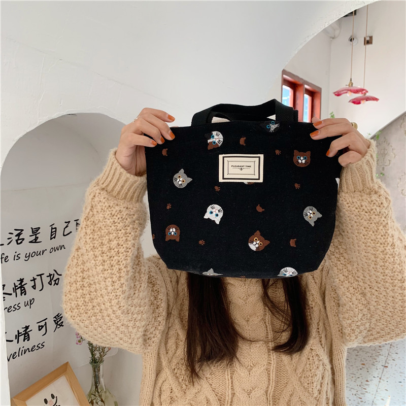 可愛い猫柄ミニトートバッグ ランチバッグ