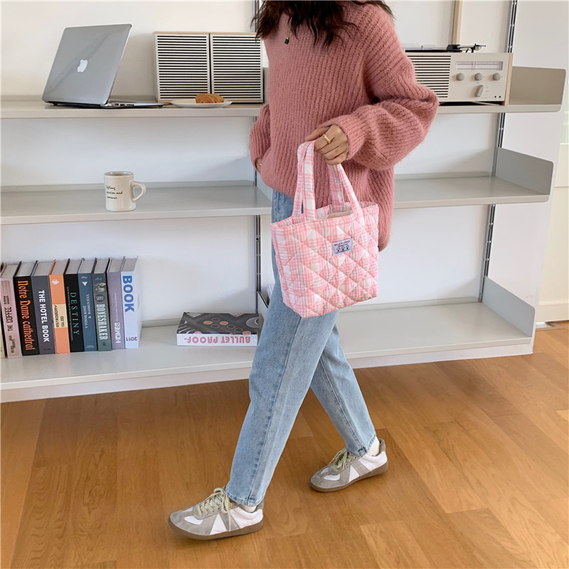 チェック柄ミニトートバッグ軽量ランチバッグ