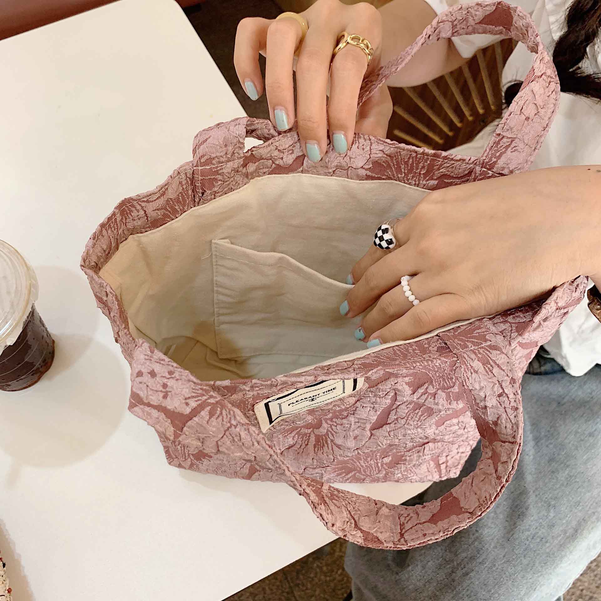 花柄ハイビスカス小さめランチバッグ手持ちトート