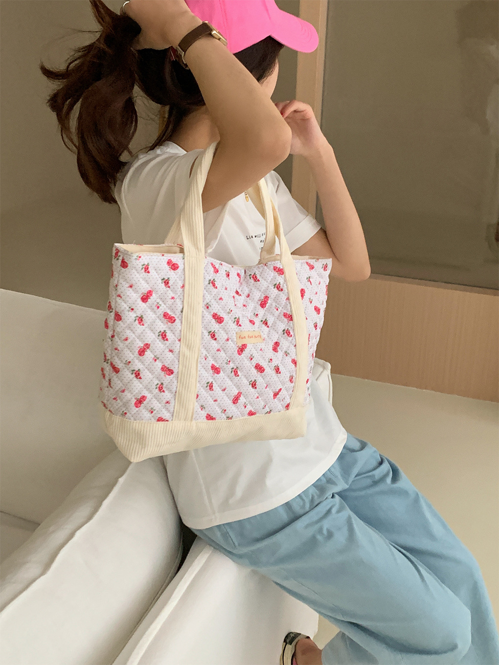 花柄キルティング手提げランチバッグ