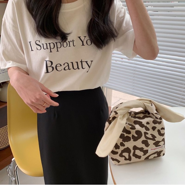 豹柄プリント布製ランチバッグ 手提げトートタイプ