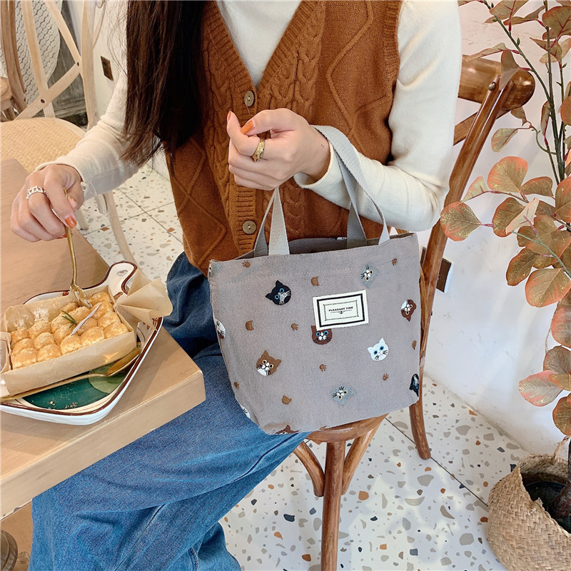 可愛い猫柄ミニトートバッグ ランチバッグ