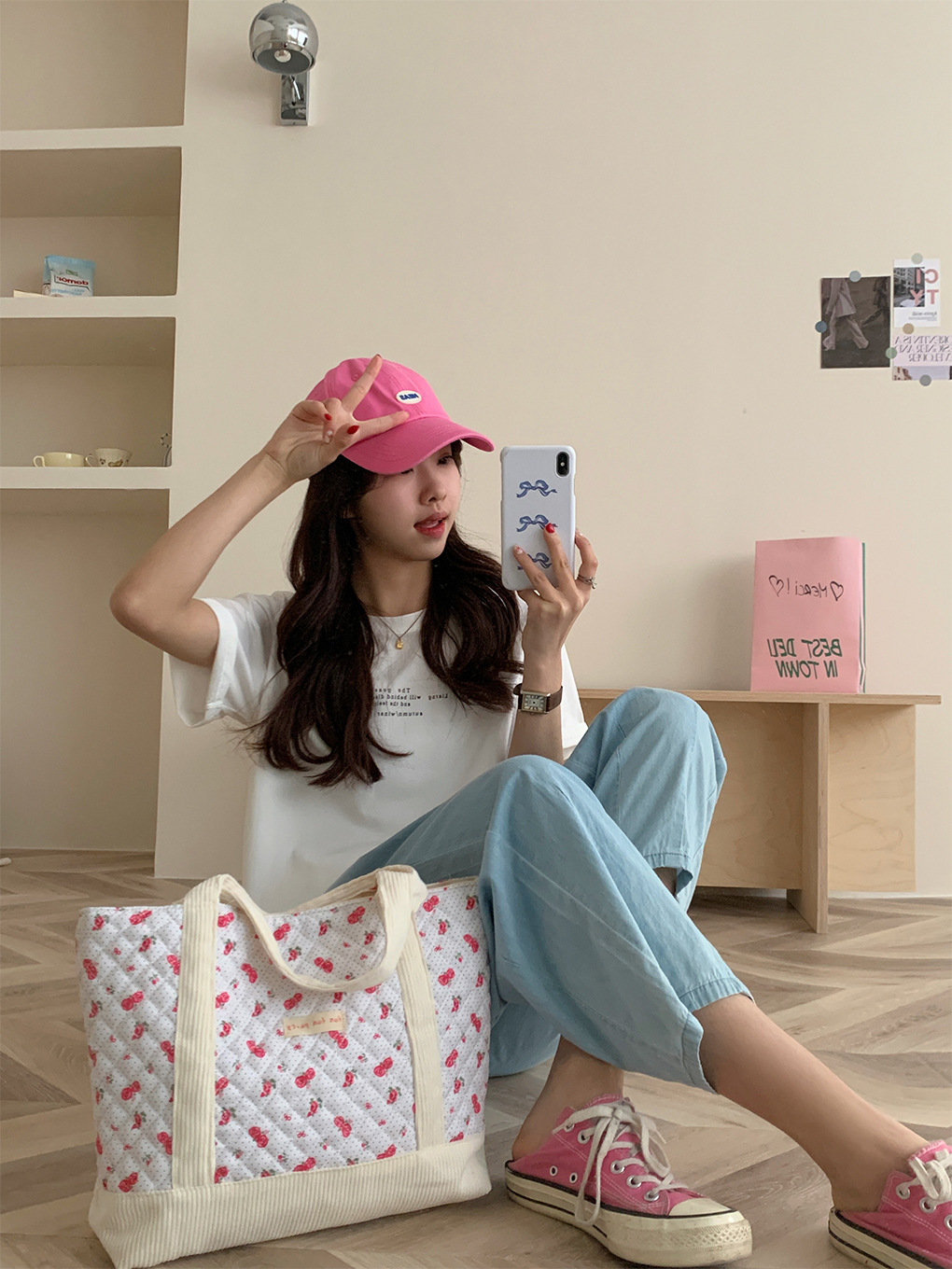 花柄キルティング手提げランチバッグ