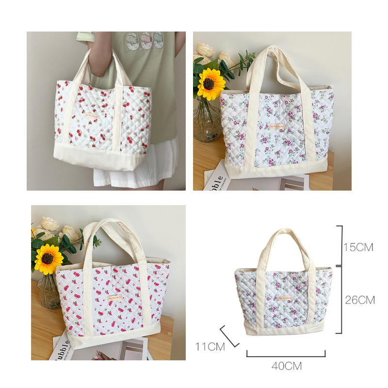 花柄キルティング手提げランチバッグ