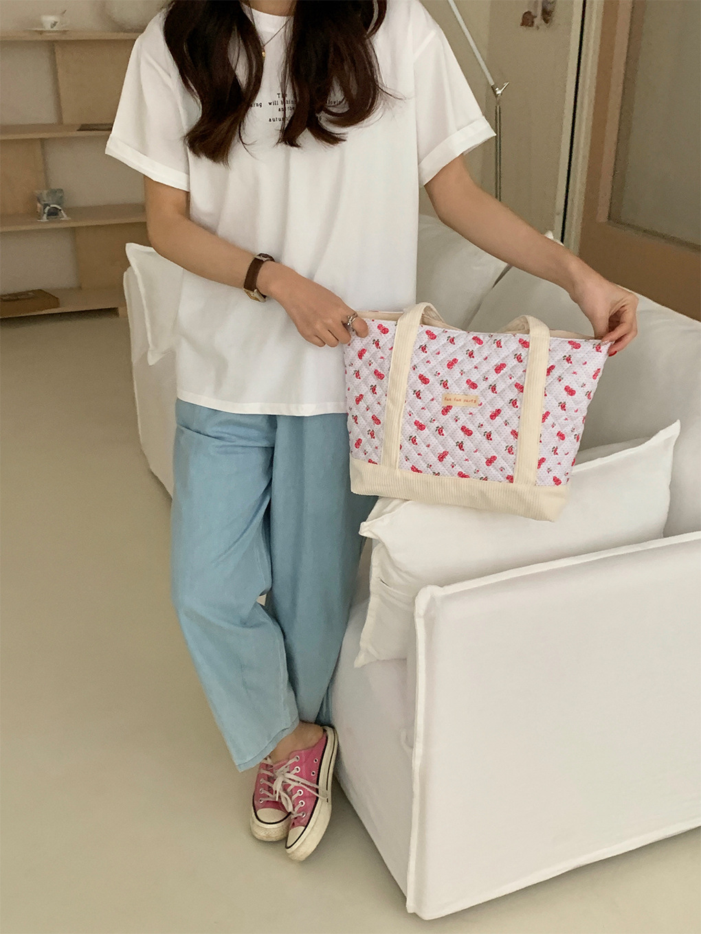 花柄キルティング手提げランチバッグ