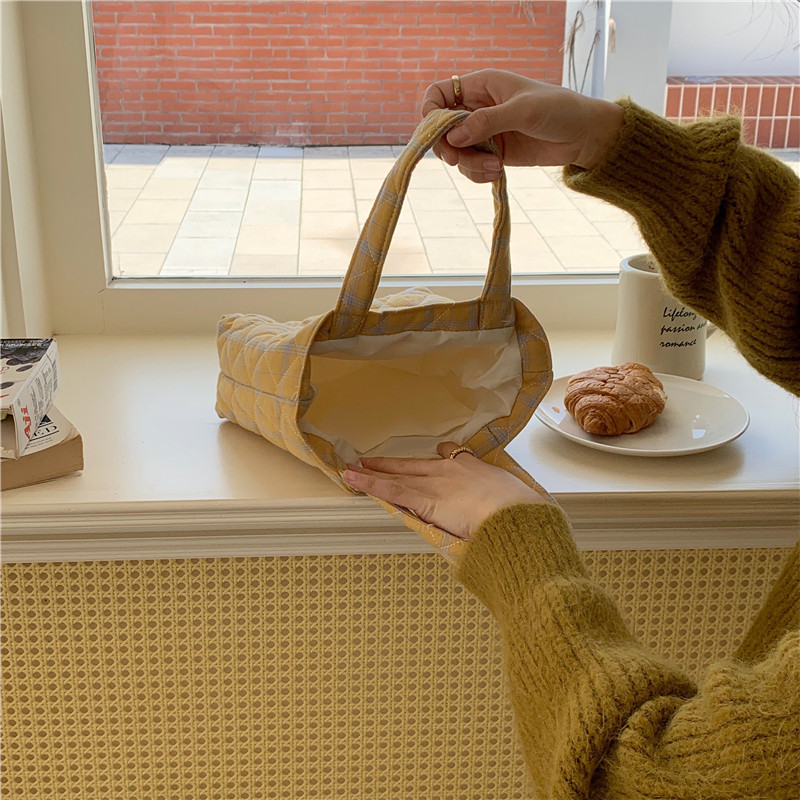 チェック柄ミニトートバッグ軽量ランチバッグ