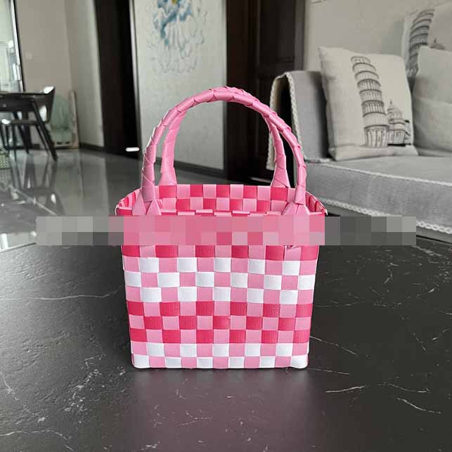 編み風かごバッグ カラフル軽量ランチバッグ小さめサイズ