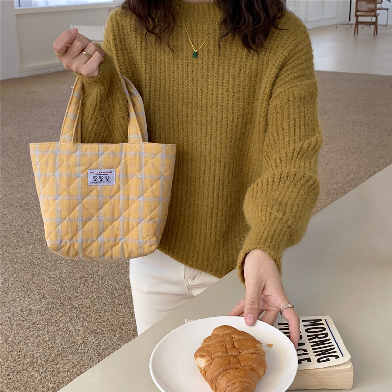 チェック柄ミニトートバッグ軽量ランチバッグ