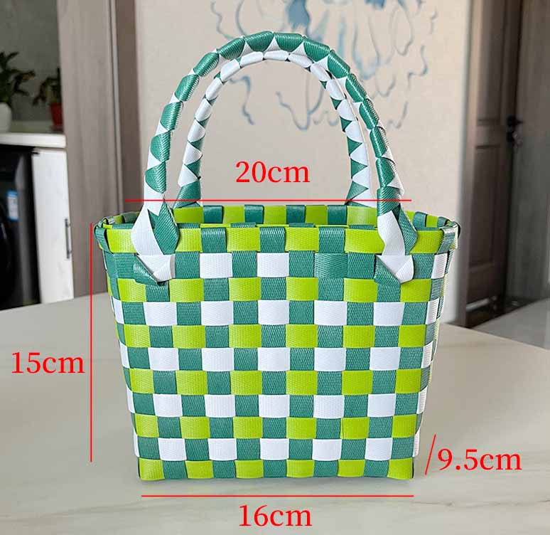 編み風かごバッグ カラフル軽量ランチバッグ小さめサイズ