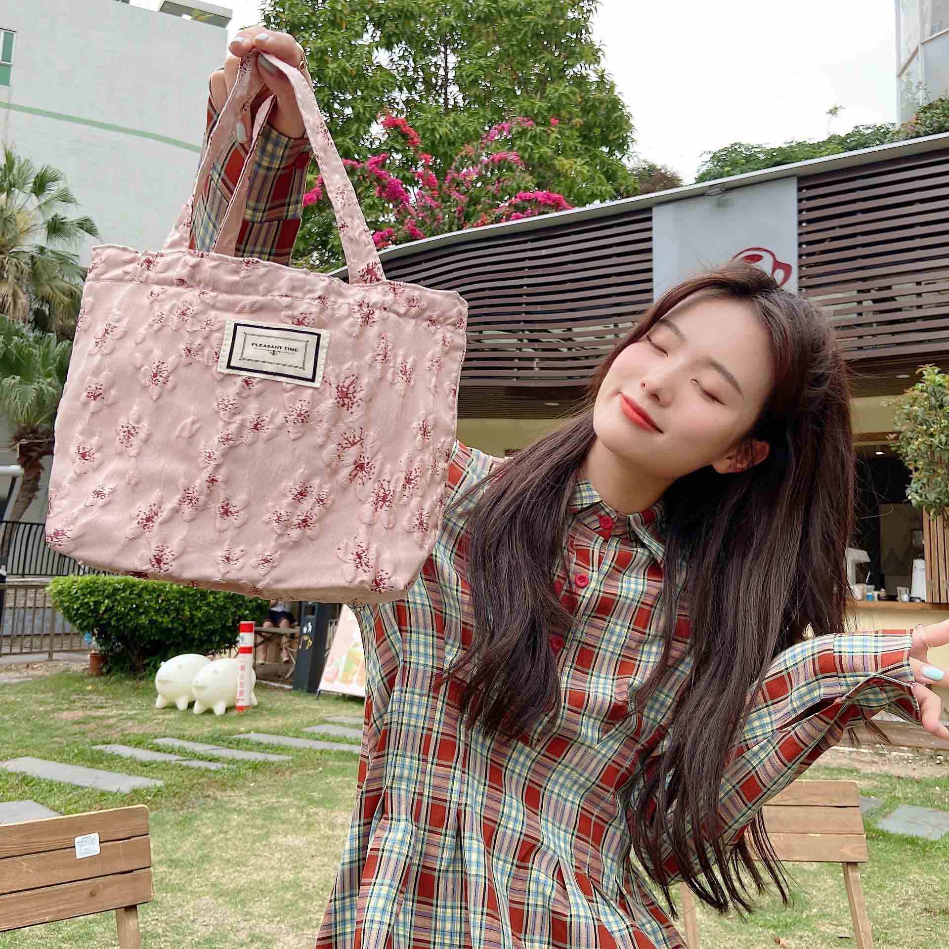 花柄ハイビスカス小さめランチバッグ手持ちトート