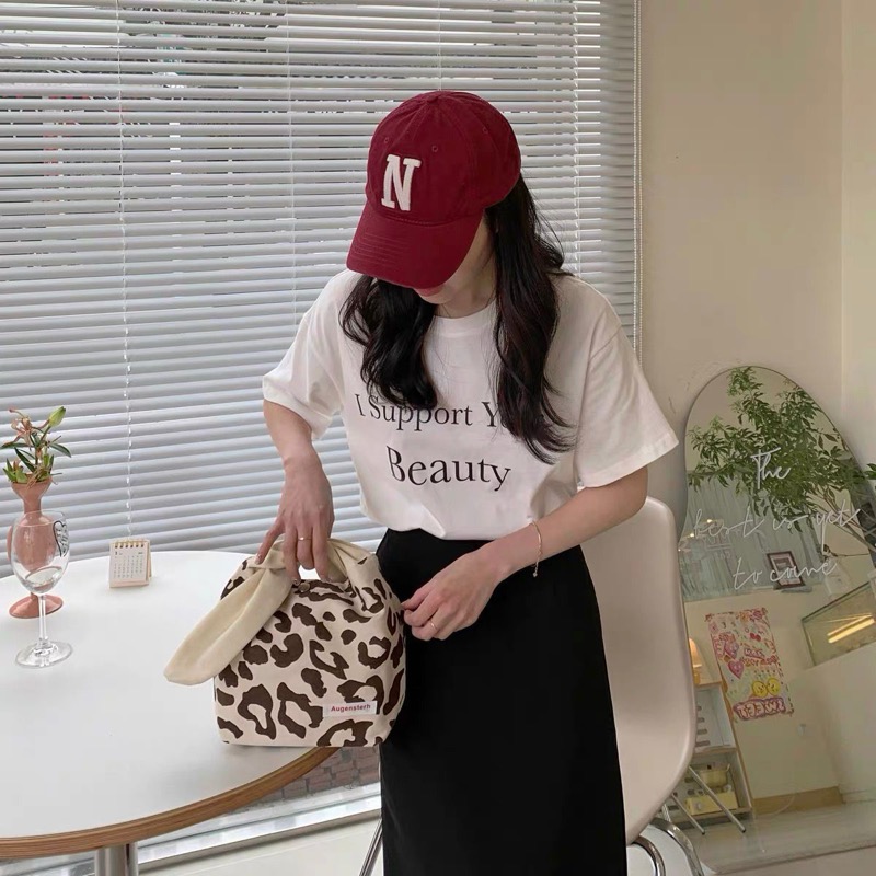 豹柄プリント布製ランチバッグ 手提げトートタイプ