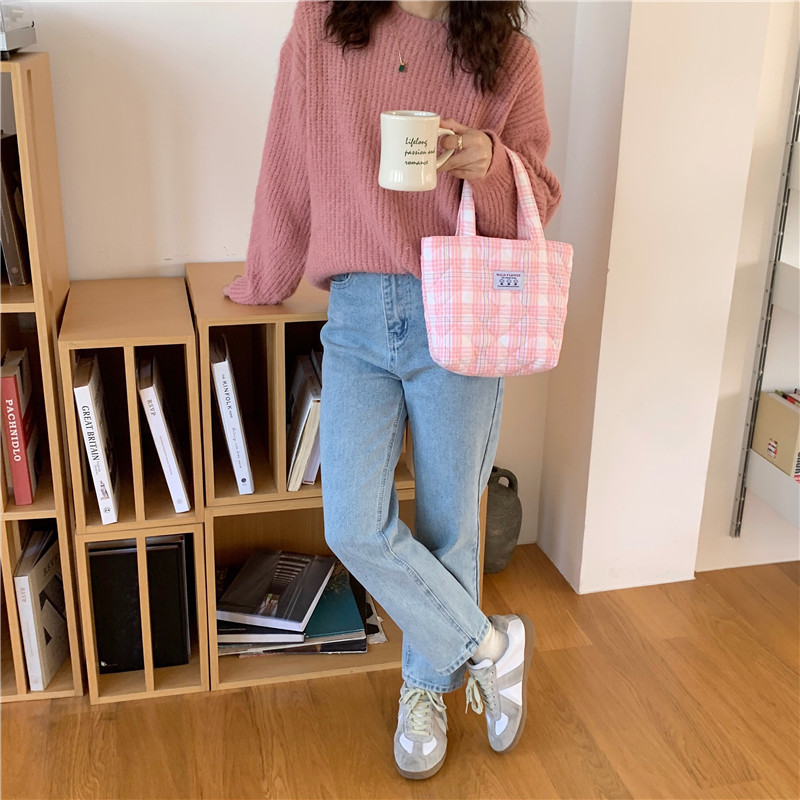 チェック柄ミニトートバッグ軽量ランチバッグ