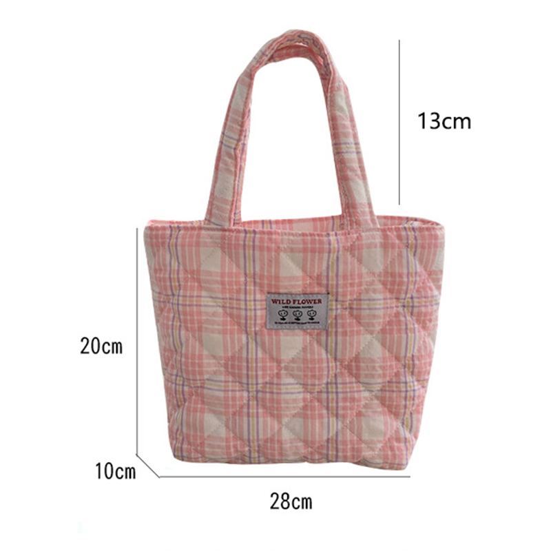 チェック柄ミニトートバッグ軽量ランチバッグ
