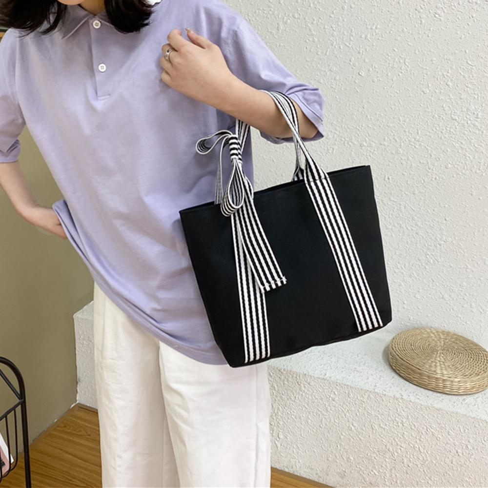 縞模様持ち手 帆布トートバッグ ランチバッグ