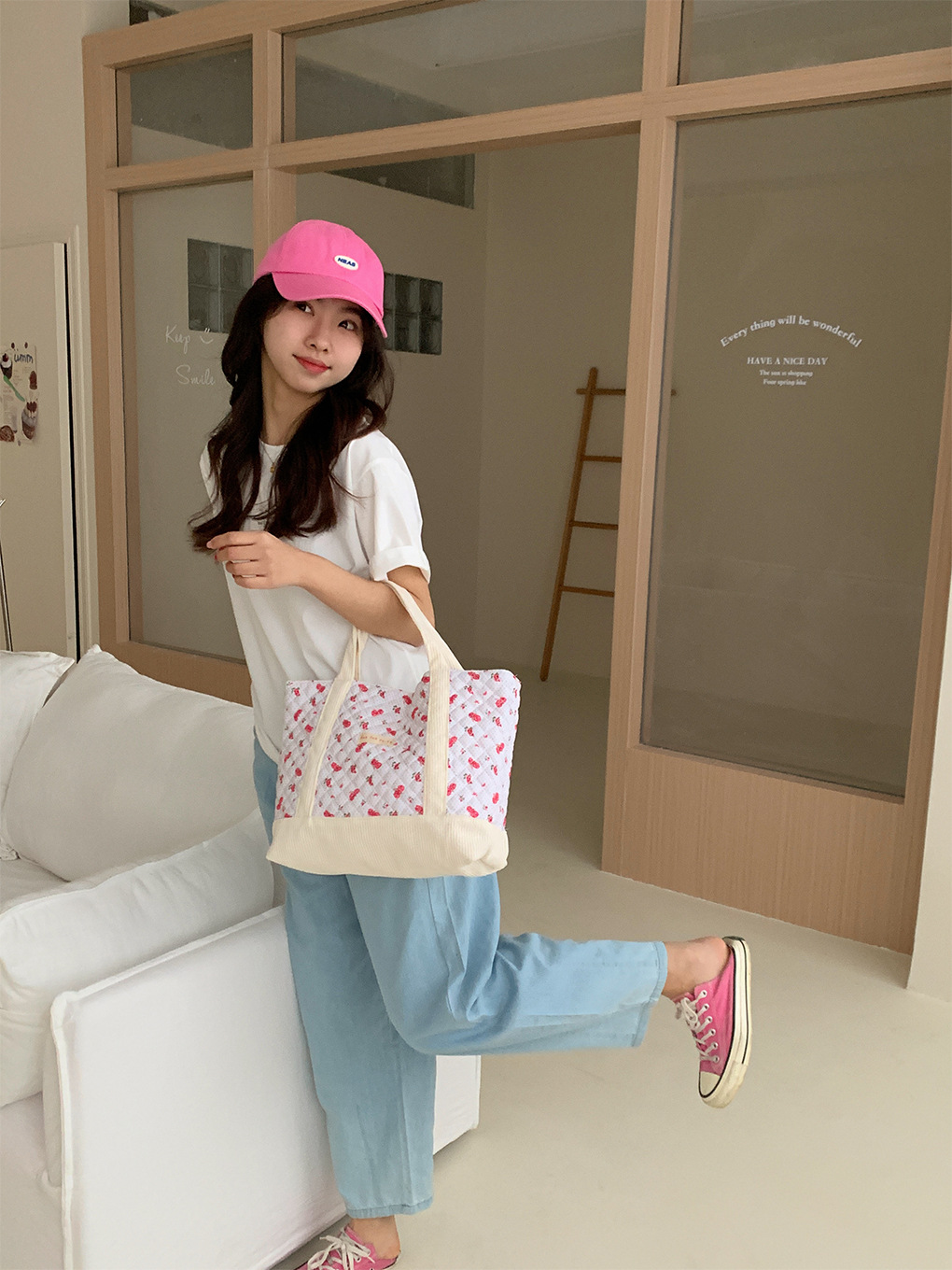 花柄キルティング手提げランチバッグ