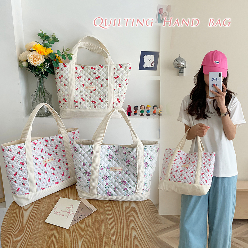 花柄キルティング手提げランチバッグ