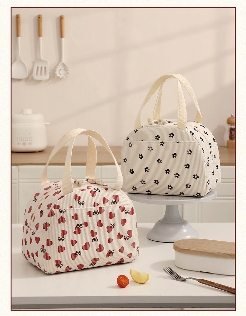 ランチバッグ 可愛い花柄コーデュロイ　保冷