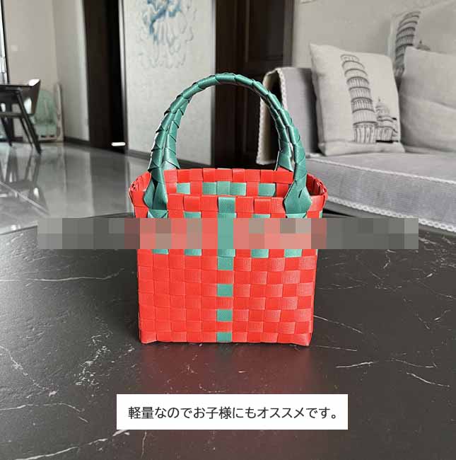 編み風かごバッグ カラフル軽量ランチバッグ小さめサイズ