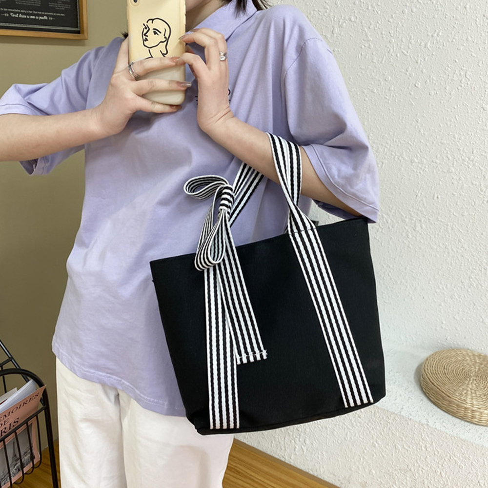 縞模様持ち手 帆布トートバッグ ランチバッグ