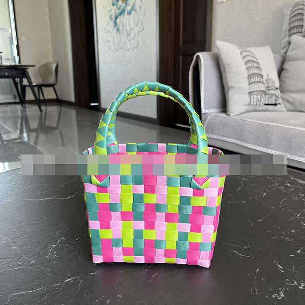 編み風かごバッグ カラフル軽量ランチバッグ小さめサイズ