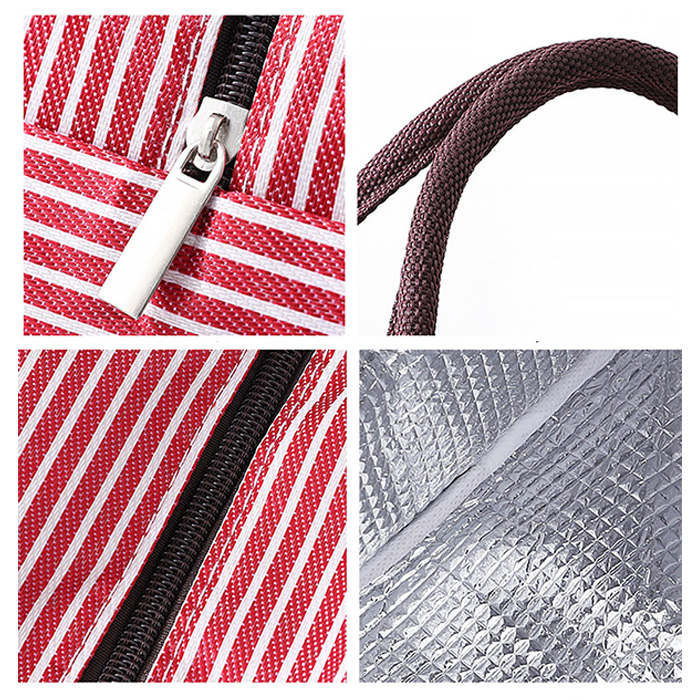 保冷保温ストライプランチバッグ巾着式トートバッグ