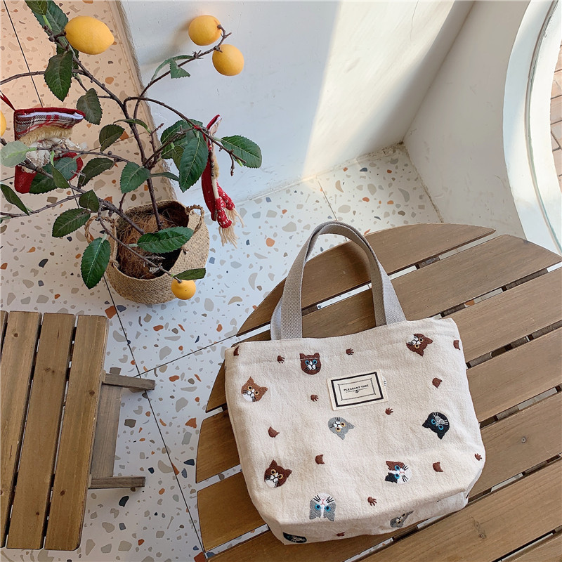 可愛い猫柄ミニトートバッグ ランチバッグ