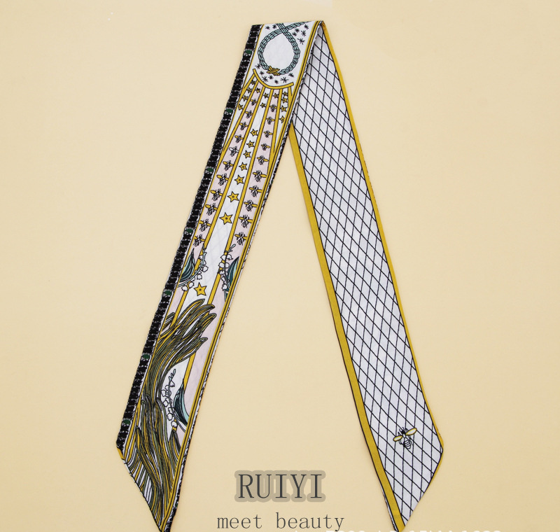 スカーフ 多彩柄細スカーフ ツイリー バッグ飾り首元アクセント