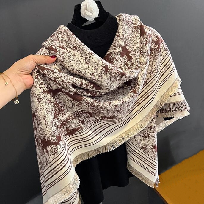 スカーフ 秋冬レディース大判スカーフ上品花柄フリンジ付き全6色