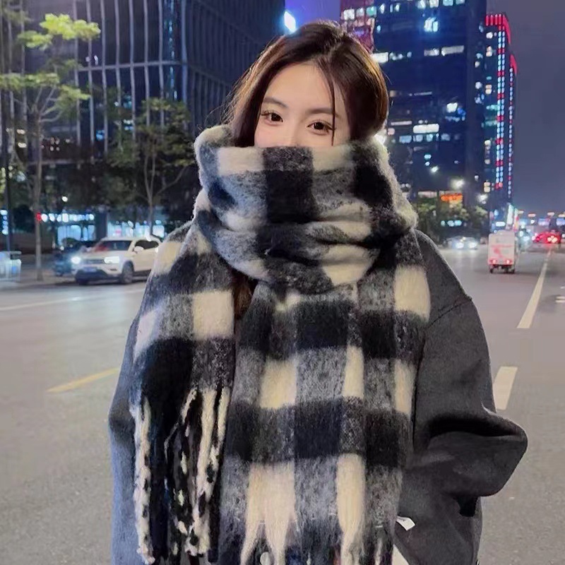 スカーフ マフラー 冬の彩り ふわふわチェック柄マフラー