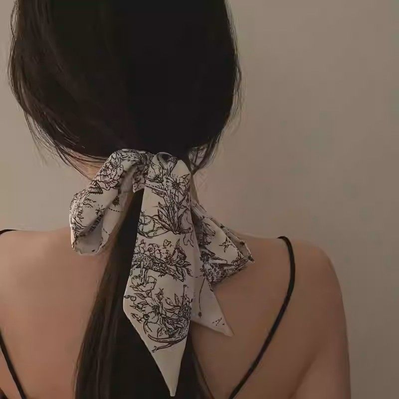 スカーフ ボタニカル柄シルクタッチ髪飾りスカーフ