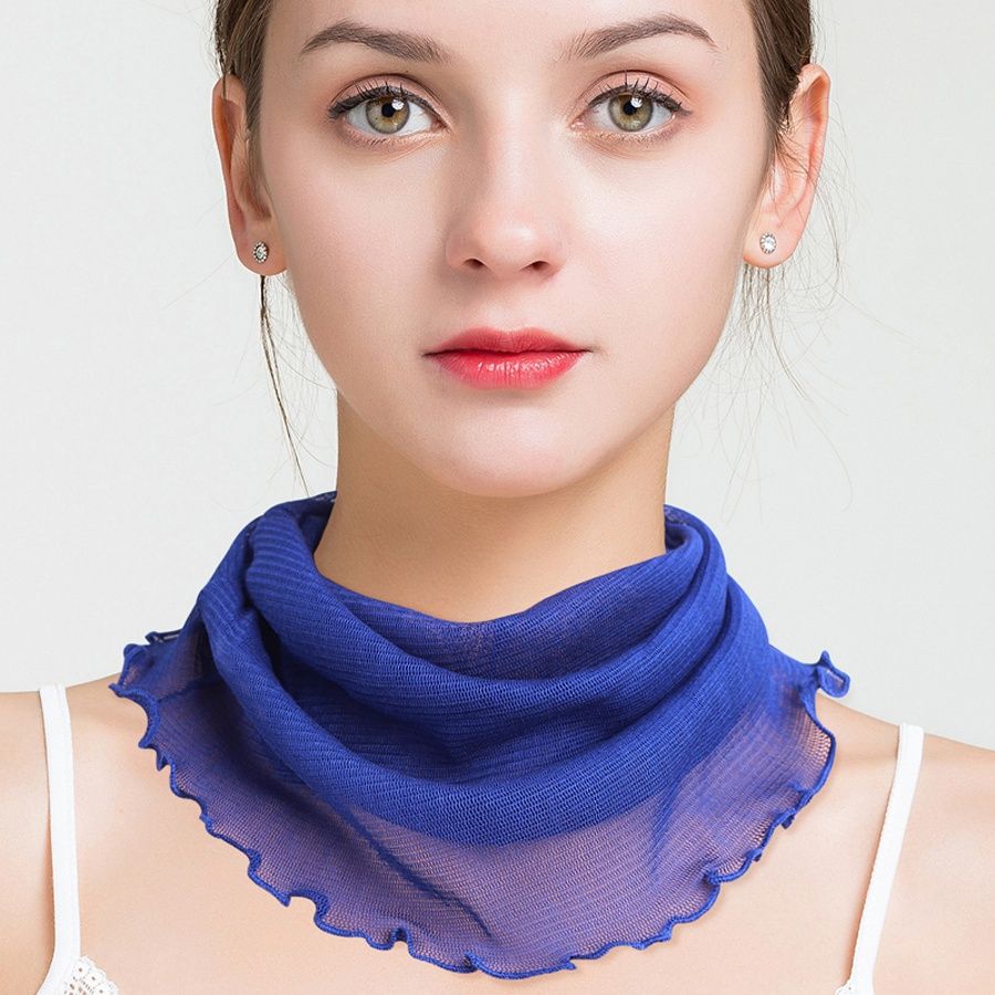 スカーフ シルク風スカラップ縁取り首元スカーフ